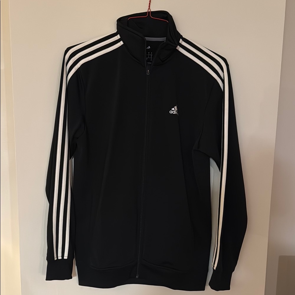 Adidas Black Track Jacket with White Stripes